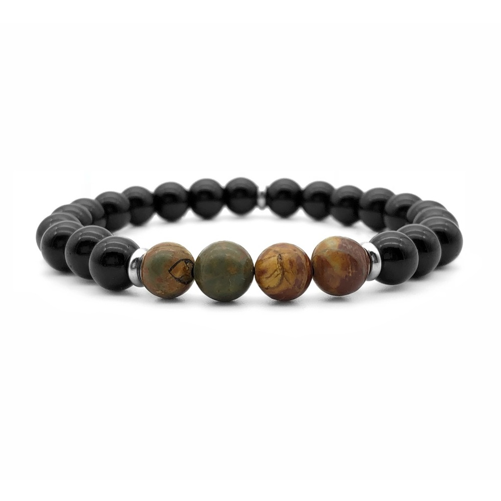 8mm Picasso and Onyx Gemstone Bracelet.